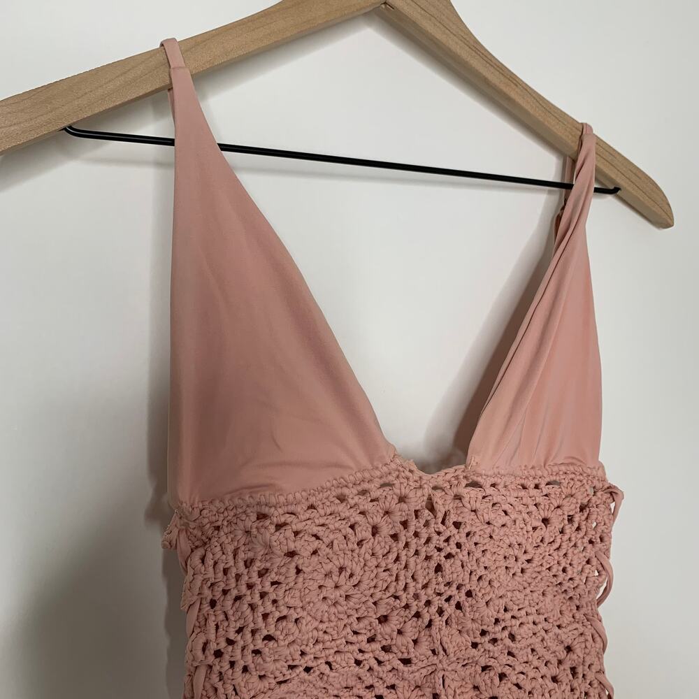 Frankie's Bikinis Lilah Crocheted One-Piece Swimsuit Pink Womens Medium - Picture 9 of 13